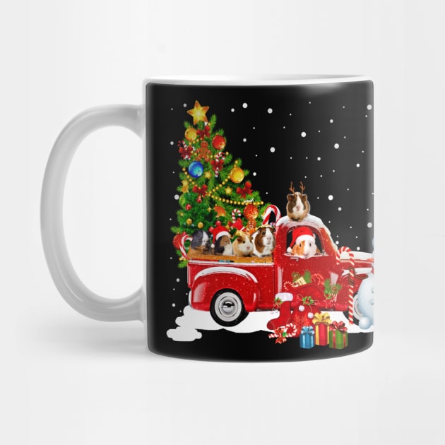 Red Truck Merry Christmas Tree Guines Dog Christmas T-Shirt by kimmygoderteart